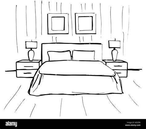 Hand Drawn Sketch Linear Sketch Of An Interior Sketch Line Bedrooms