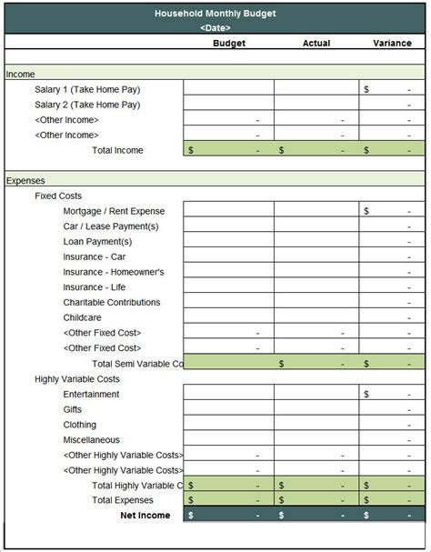 household budget template   word excel