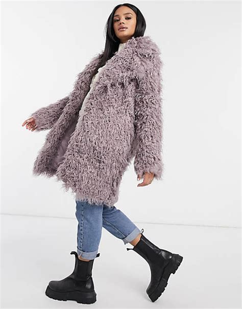 Missguided Shaggy Faux Fur Coat In Purple Asos