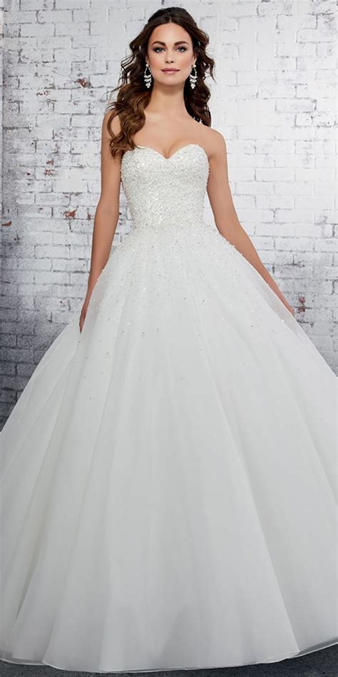 Sparkling Tulle Organza Sweetheart Neckline Ball Gown Wedding Dresses With Beadings Wedding