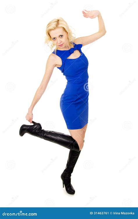 Girl In The Blue Dress And Boots Stock Image Image Of Makeup Glamour 31463761