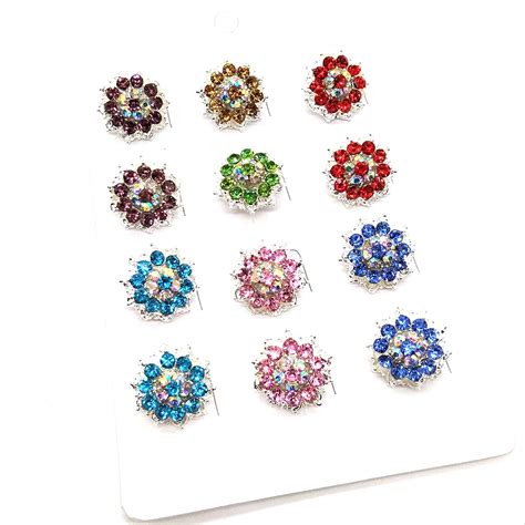 buy mini floral hijab pins brooches 12pcs card crystal muslim jewelry for women