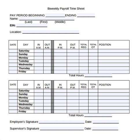 Payroll Weekly Timesheet Template Hq Printable Documents