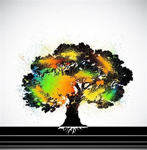 Ink Colorful Tree On Black Over Vector Stock Vector Illustration Of