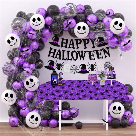 Black Purple Halloween Balloon Arch Kit Happy Halloween Banner White