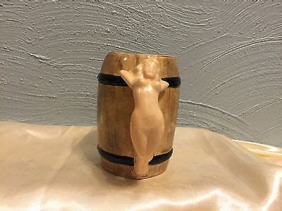 Unmarked Vintage Mid Century Barrel Mug With Nude Woman Figural Handle