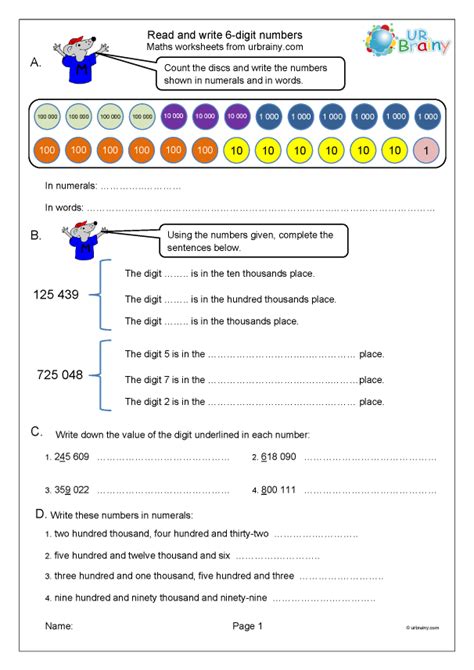 Reading And Writing 6 Digit Numbers Worksheets