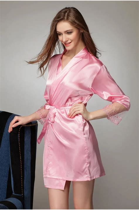Sexy Womens Plus Size Kimono Warm Wedding Satin Lace Sheer Robe Lingerie Nightgown Dress
