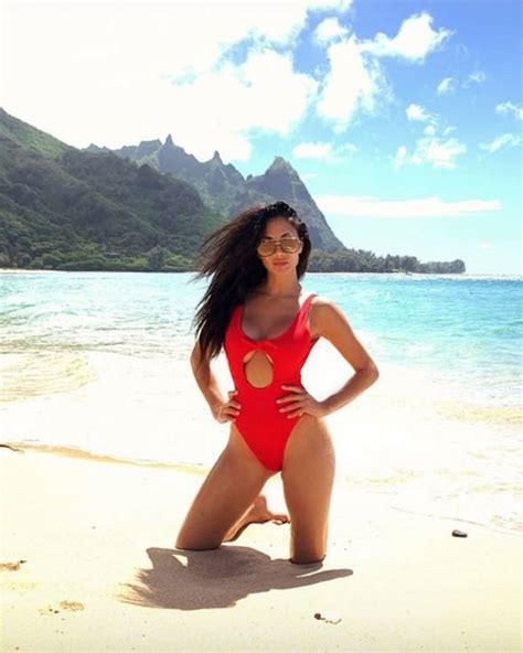 nicole scherzinger does her best baywatch impression in red boob baring swimsuit celebrity