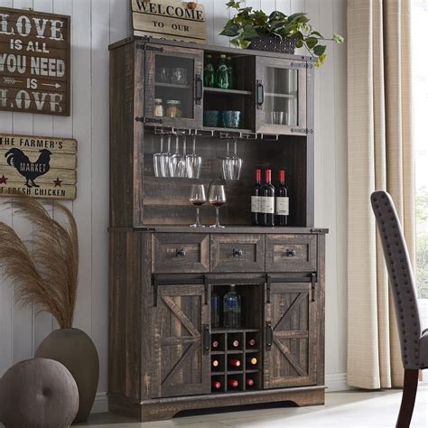 Buy OKD Farmhouse Bar Cabinet With Sliding Barn Door 72 Rustic Buffet