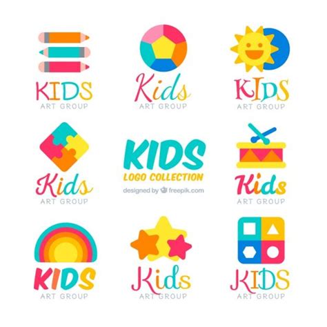 Download Flat Kids Logos With Colorful Items For Free Kids Logo Kids