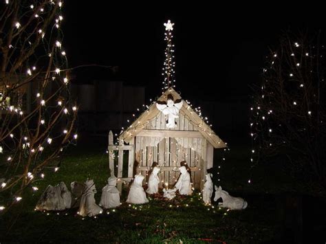 Outdoor christmas decorations manger scene. Outdoor Lighted Nativity Scene With Ornamental Leaves ...