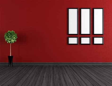 Empty Red And Black Room Red Walls Grey Wooden Floor Interior Wallpaper