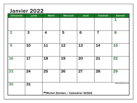 Calendrier Janvier 2022 à Imprimer “503ds” Michel Zbinden Fr