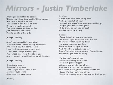 Песни зеркало скажи кто прекрасней всех. Mirrors Justin Timberlake текст. Justin Timberlake Mirrors Lyrics. Mirror текст. Текст песни Mirror.