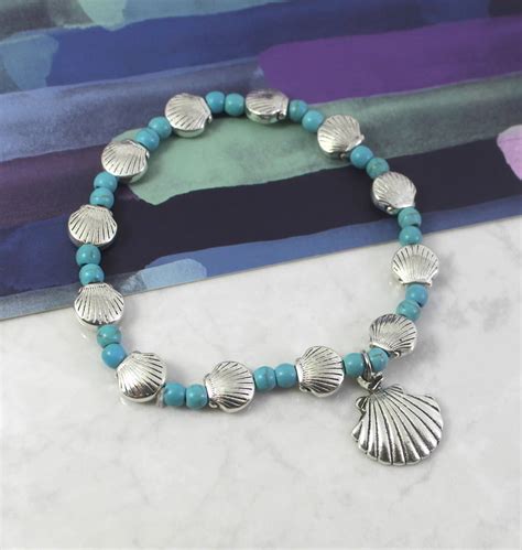 Turquoise Beaded Mermaid Shell Bracelet By Lucy Loves Neko