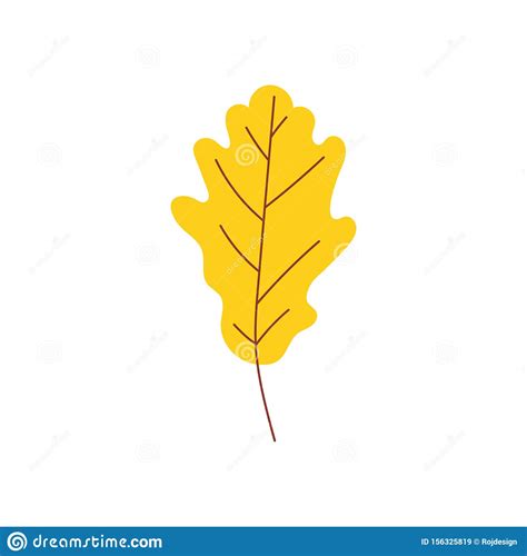 Yellow Oak Leaf In Flat Style Isolated On White Background Stock