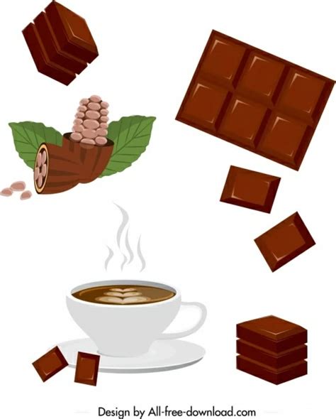 Chocolate Products Icons Colored 3d Design Vectors Graphic Art Designs