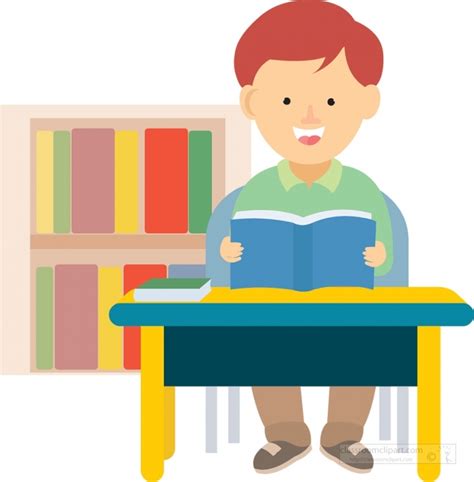 School Clipart Boy Reading Book In The Library 22020a