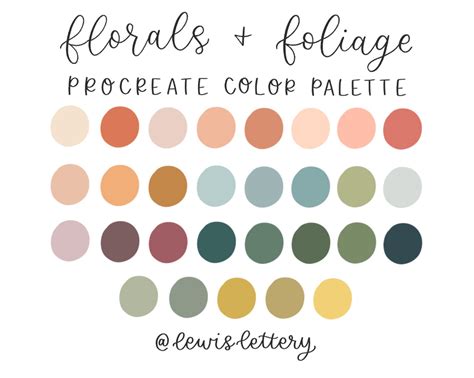 Florals And Foliage Procreate Color Palette 30 Color Swatches Etsy