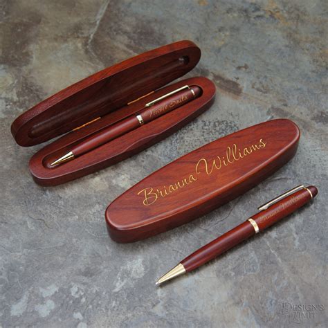 Personalized Rosewood Pen Set With Engraved Pen Case And