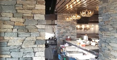 Rustic Wood Interior Restaurant Design Ledge Stone