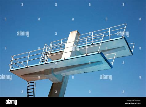 Diving Tower With A 10 Meter Diving Board In An Outdoor Pool Stock