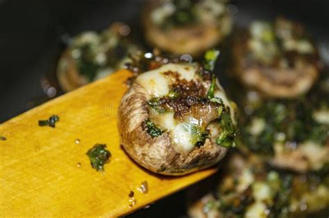 Mushrooms Baked in the Oven with Cheese, Green Onions and Dill. Close ...
