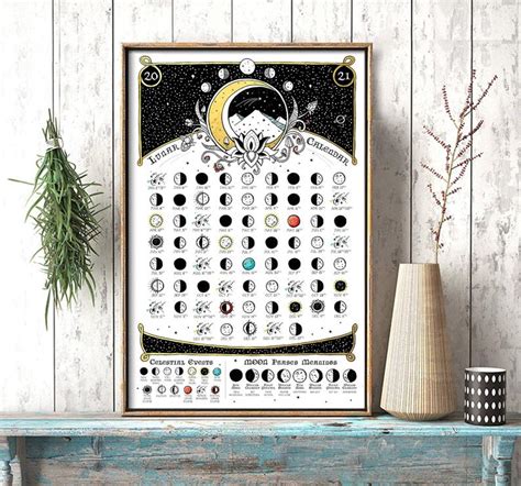 Lunar calendar 2021 with the main yearly moon phases. Lunar Calendar 2021 or 2020 Moon phases Space print | Etsy