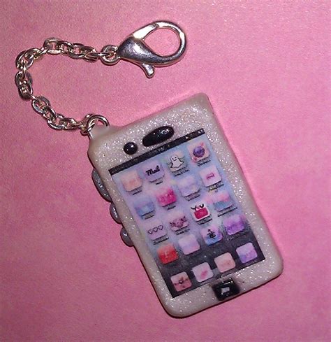 Kawaii Polymer Clay Cell Phone Charm White Pearl Accent 595 Via