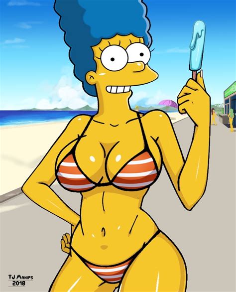 Rule 34 Beach Big Breasts Bikini Fjm Ice Marge Simpson Posing Solo