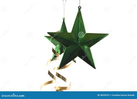 Two Green Christmas Stars With Golden Ribbon Stock Photo Image Of