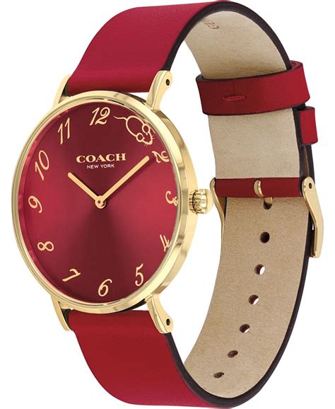 Coach Womens Perry Red Leather Strap Watch 36mm And Reviews Watches
