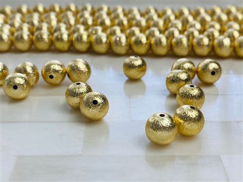12mm 14k Brushed Gold Round Bead 12mm Gold Ball Spacer Etsy