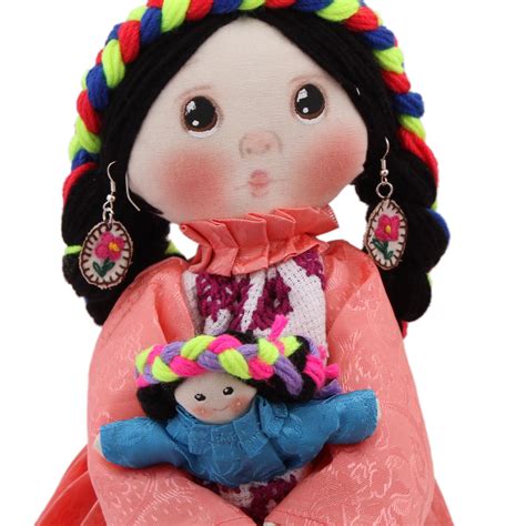 unicef market cotton decorative display mexican maria doll in honeysuckle otomi girl in
