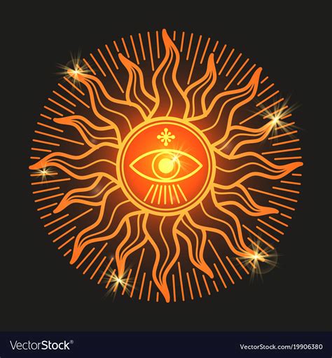 Esoteric Mystery Shiny Sun Sign On Black Vector Image