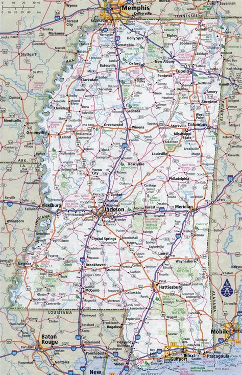 Large Detailed Roads And Highways Map Of Mississippi State With All