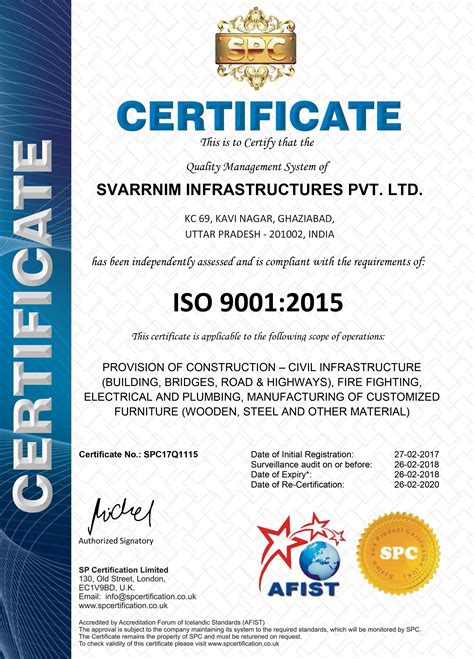 Certificates Svarrnim Infrastructures Pvt Ltd