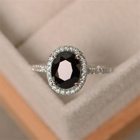 Black Spinel Ring Oval Cut Engagement Ring Natural Spinel Etsy