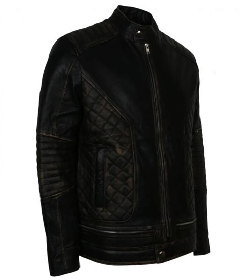 Skull Quilted Distressed Biker Leather Jacket Us Leather Mart