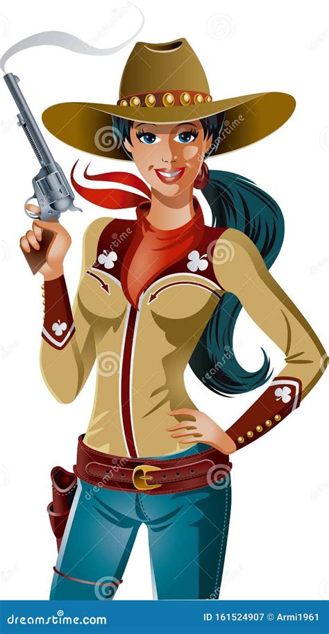 Wild West Cowgirl Gunslinger Holding Gun Cartoon Vector Cartoondealer