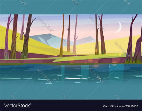 Calm Landscape With River Trees And Mountains Vector Image