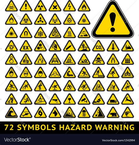 Triangular Warning Hazard Symbols Big Yellow Set Vector Image