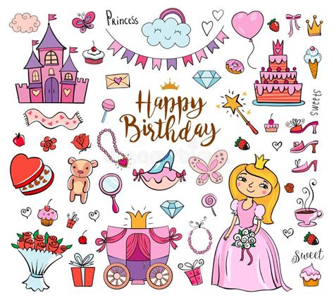 Happy Birthday Princess Greeting Card Stock Vector Illustration Of
