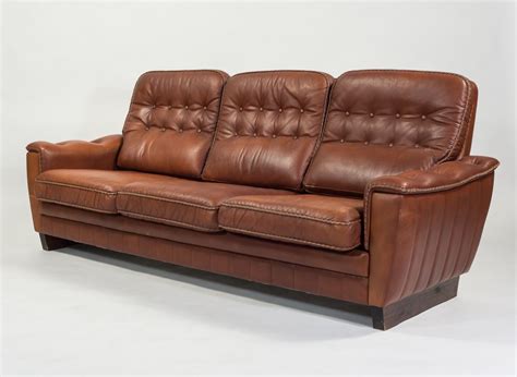 Danish Three Seats Vintage Sofa In Dark Cognac Leather 120537