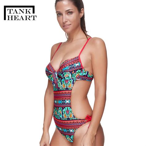 Tank Heart Sexy Bodysuit Trikini Monokini Floral Swimming Women Swimsuit Ladies Swimwear One