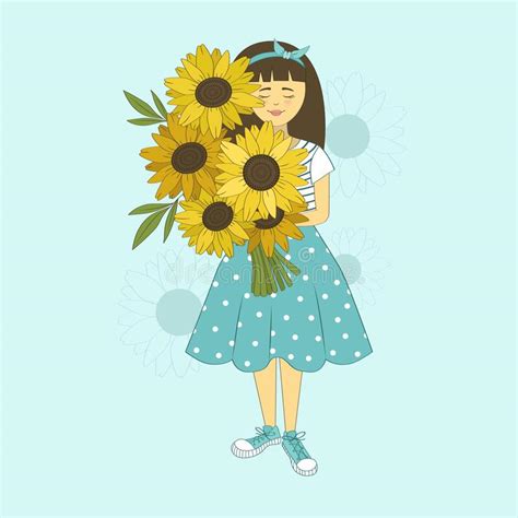 Girl Sunflowers Stock Illustrations 374 Girl Sunflowers Stock