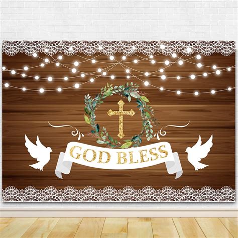 Buy God Bless Baptism Theme Party Photography Backdrop Rustic Wood