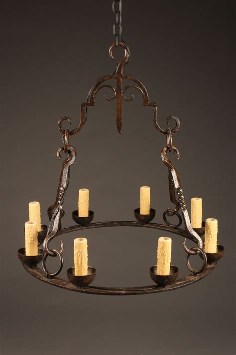 Antique French Wrought Iron Chandelier With Eight Lights