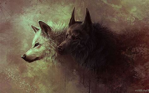Gray And Black Wolves Painting Sad Wolf Hd Wallpaper Pxfuel
